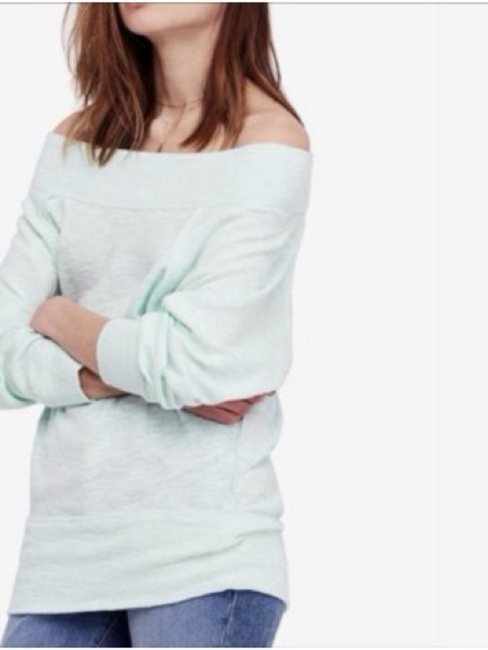 Free People - We The Free Palisades Off The Shoulder Mint Green Blouse Size Med